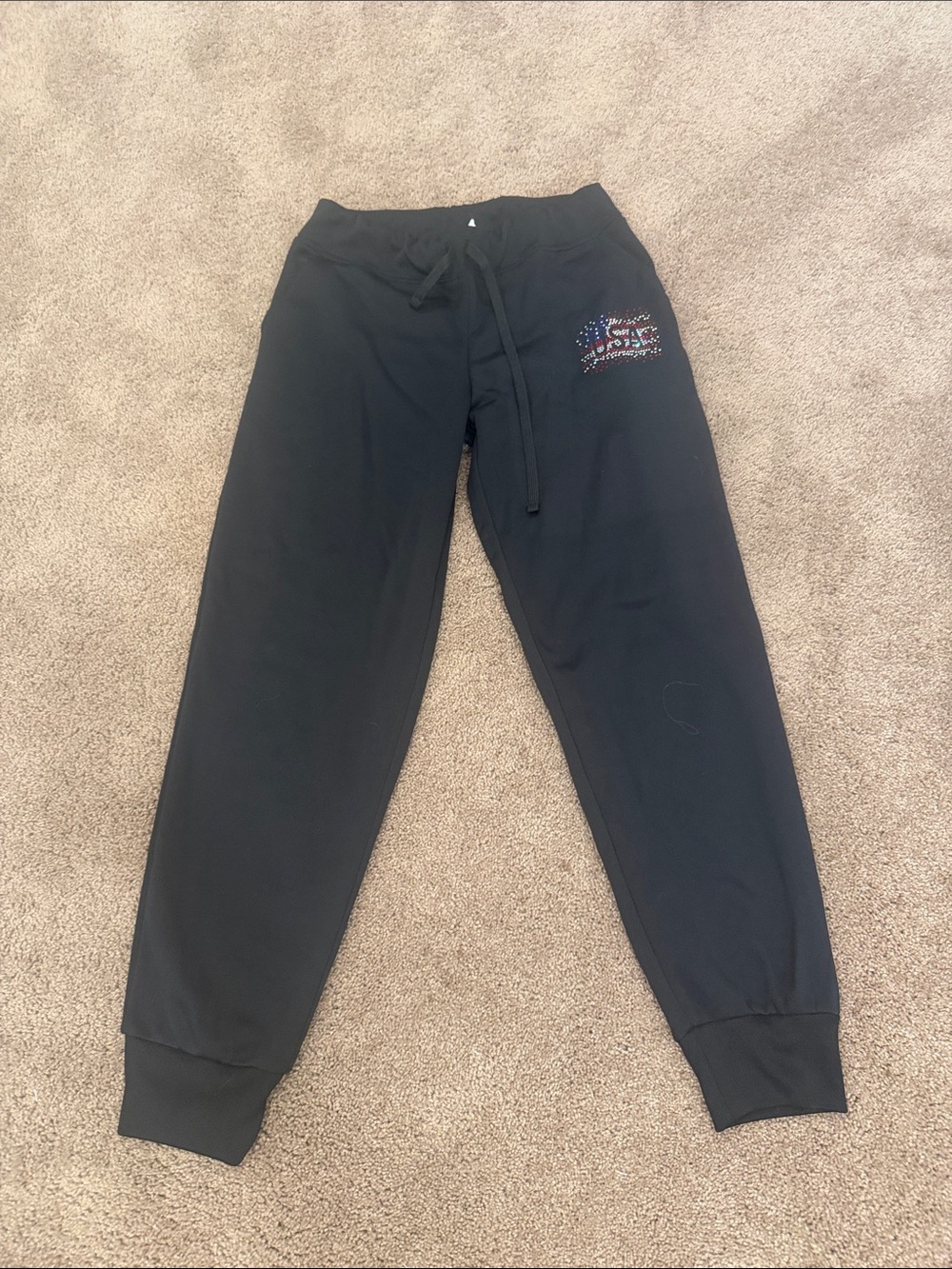 Varsity Black Track Joggers with Flag Patch